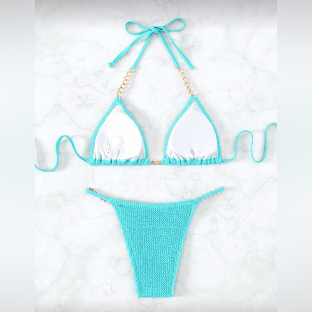 Turquoise Chain-Detail Bikini Set - Picture 3 of 5